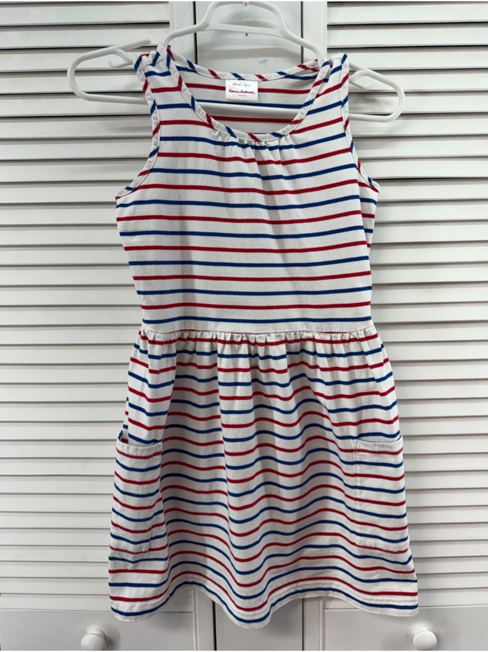 Hanna Andersson size 140 10 Girls' White Striped Sleeveless pocket dress